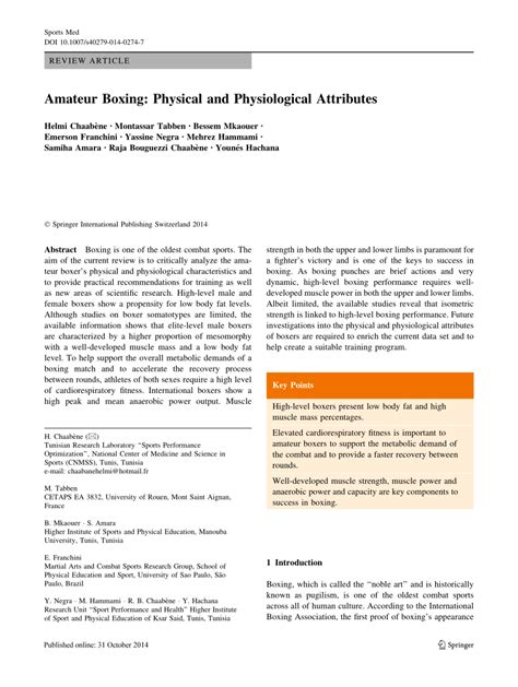 Amateur Boxing: Physical and Physiological Attributes .